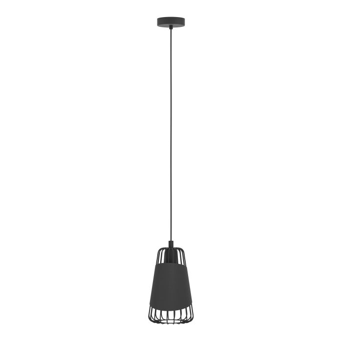 Carregue imagem no visualizador da galeriaCandeeiro de teto suspenso em metal preto com abajur de tecido AUSTELL EGLO
