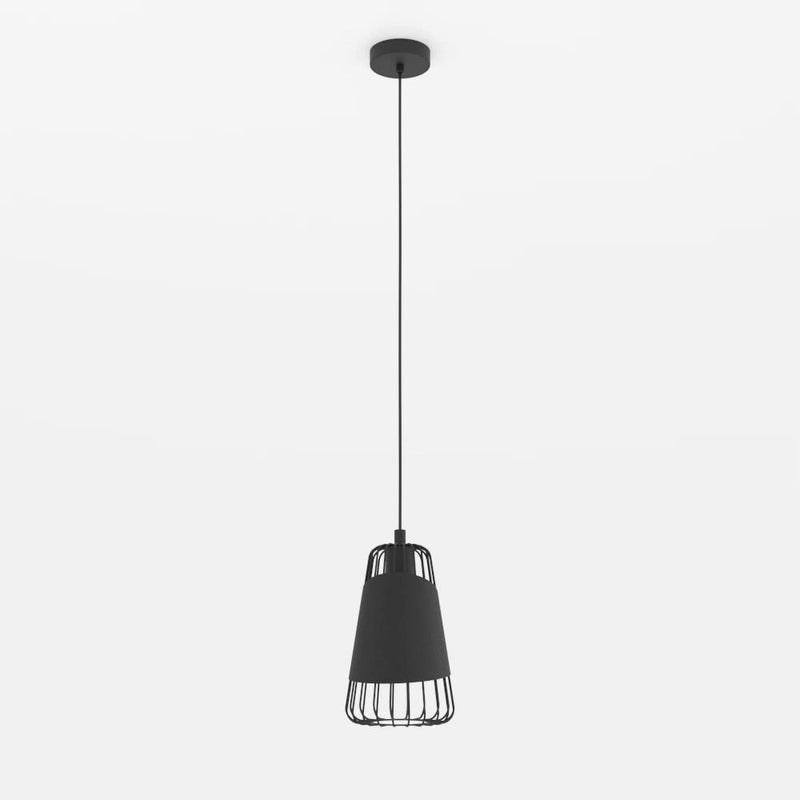Carregue imagem no visualizador da galeriaCandeeiro de teto suspenso em metal preto com abajur de tecido AUSTELL EGLO
