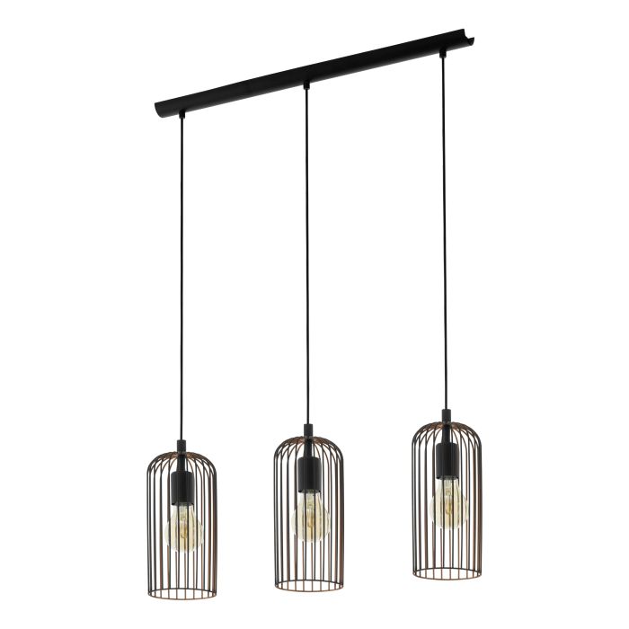Carregue imagem no visualizador da galeriaCandeeiro de teto com três abajures de arame preto e cobre ROCCAMENA EGLO
