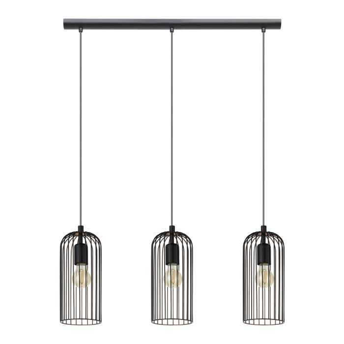 Carregue imagem no visualizador da galeriaCandeeiro de teto com três abajures de arame preto e cobre ROCCAMENA EGLO
