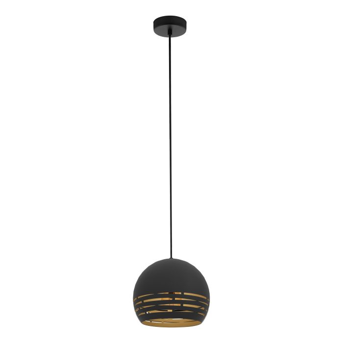 Load image into Gallery viewer, Candeeiro de teto suspenso com abajur metálico preto e dourado CAMASTRA EGLO
