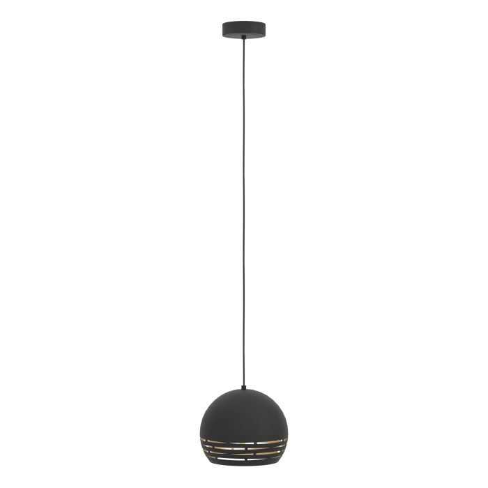Load image into Gallery viewer, Candeeiro de teto suspenso com abajur metálico preto e dourado CAMASTRA EGLO
