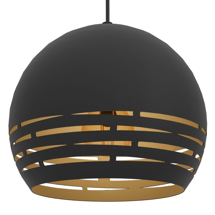 Load image into Gallery viewer, Candeeiro de teto suspenso com abajur metálico preto e dourado CAMASTRA EGLO
