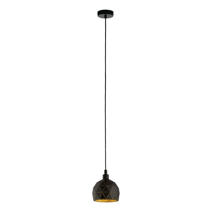 Cargue la imagen en el visor de la galería, Candeeiro de teto com abajur redondo em metal preto e dourado ROCCAFORTE EGLO
