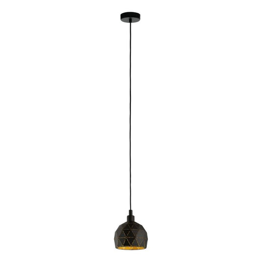 Candeeiro de teto com abajur redondo em metal preto e dourado ROCCAFORTE EGLO
