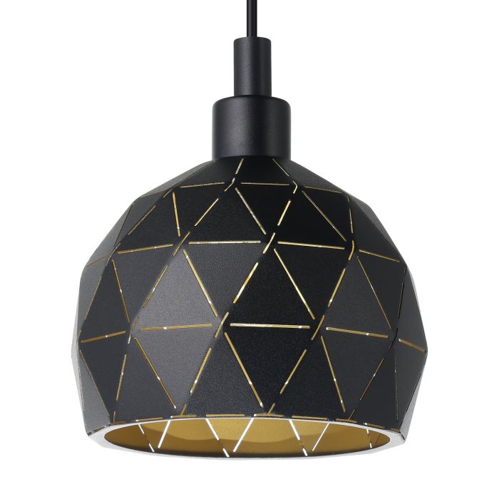 Cargue la imagen en el visor de la galería, Candeeiro de teto com abajur redondo em metal preto e dourado ROCCAFORTE EGLO
