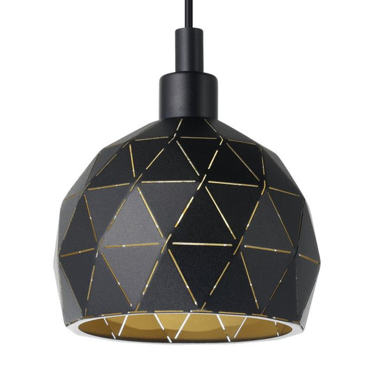 Candeeiro de teto com abajur redondo em metal preto e dourado ROCCAFORTE EGLO