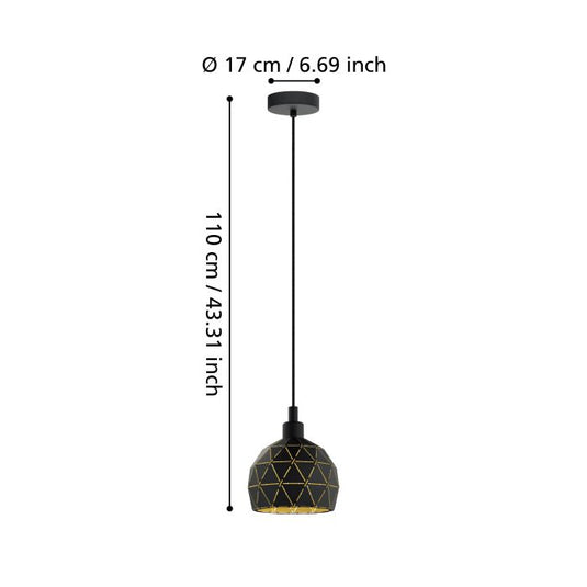 Candeeiro de teto com abajur redondo em metal preto e dourado ROCCAFORTE EGLO