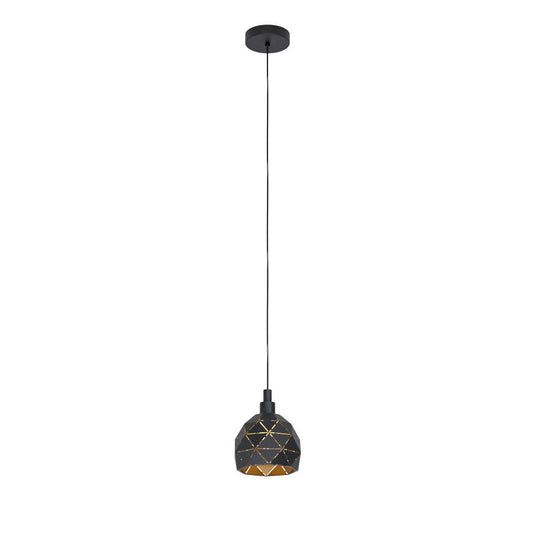 Candeeiro de teto com abajur redondo em metal preto e dourado ROCCAFORTE EGLO