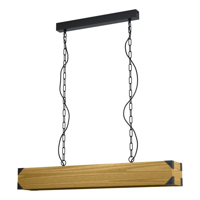 Load image into Gallery viewer, Candeeiro de teto suspenso com madeira e metal preto HARBOROUGH EGLO
