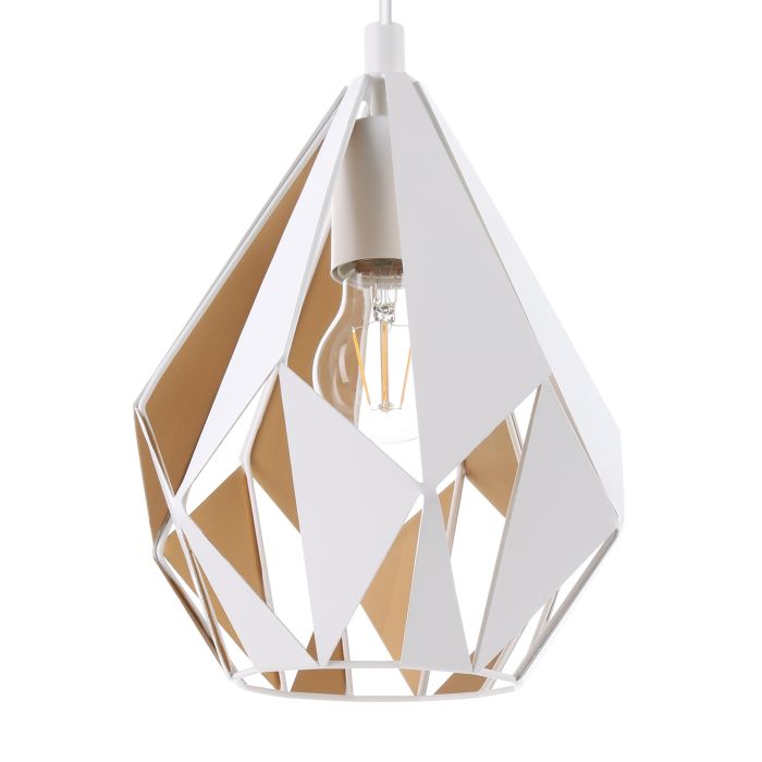 Carregue imagem no visualizador da galeriaCandeeiro de teto suspenso com abajur de metal branco e interior dourado CARLTON 1 EGLO

