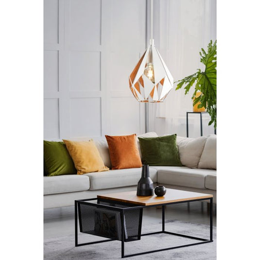 Candeeiro de teto suspenso com abajur de metal branco e interior dourado CARLTON 1 EGLO