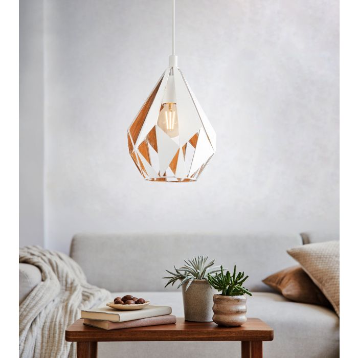 Carregue imagem no visualizador da galeriaCandeeiro de teto suspenso com abajur de metal branco e interior dourado CARLTON 1 EGLO
