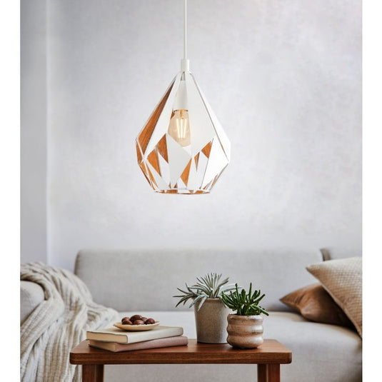 Candeeiro de teto suspenso com abajur de metal branco e interior dourado CARLTON 1 EGLO