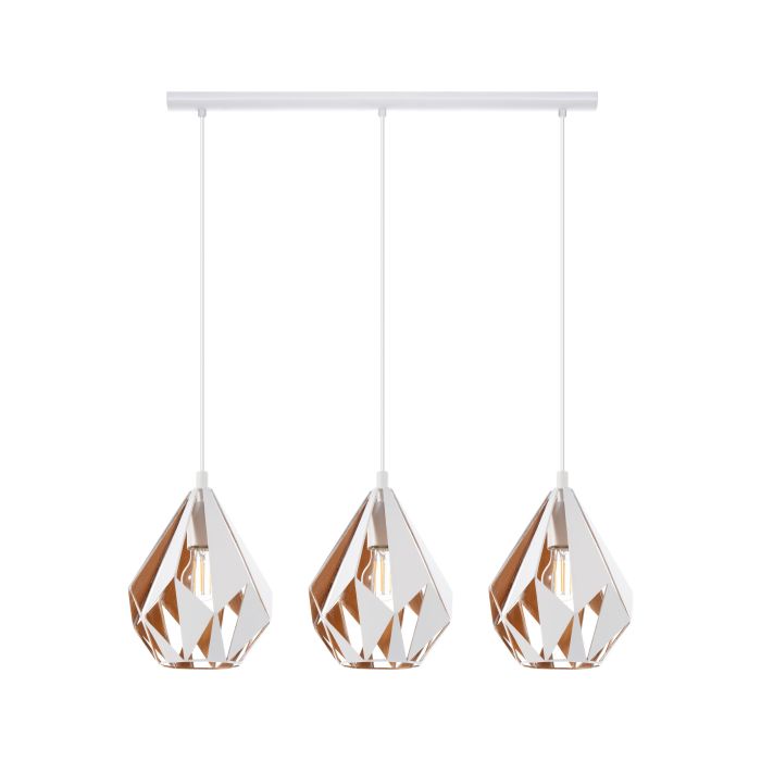 Carregue imagem no visualizador da galeriaCandeeiro de teto suspenso com 3 abajures metálicos brancos e dourados CARLTON 1 EGLO
