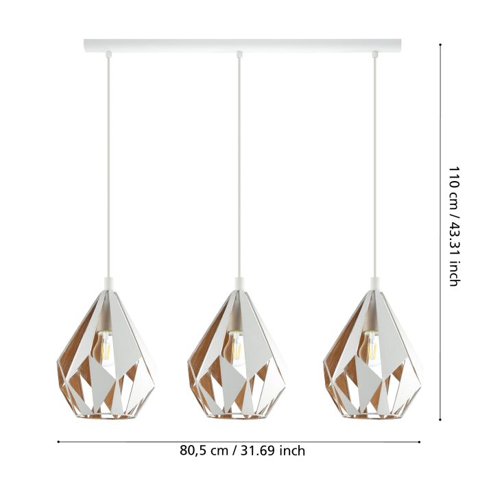 Carregue imagem no visualizador da galeriaCandeeiro de teto suspenso com 3 abajures metálicos brancos e dourados CARLTON 1 EGLO
