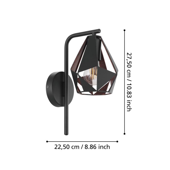 Carregue imagem no visualizador da galeriaAplique de Parede Metal Preto com Abajur Diamante CARLTON 4 EGLO

