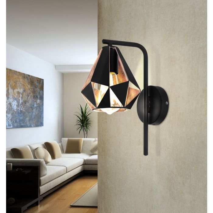 Carregue imagem no visualizador da galeriaAplique de Parede Metal Preto com Abajur Diamante CARLTON 4 EGLO
