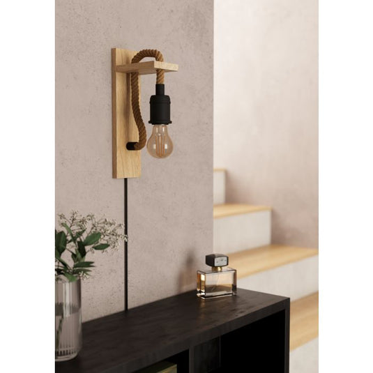 Aplique de Parede com Madeira e Metal Preto RAMPSIDE EGLO