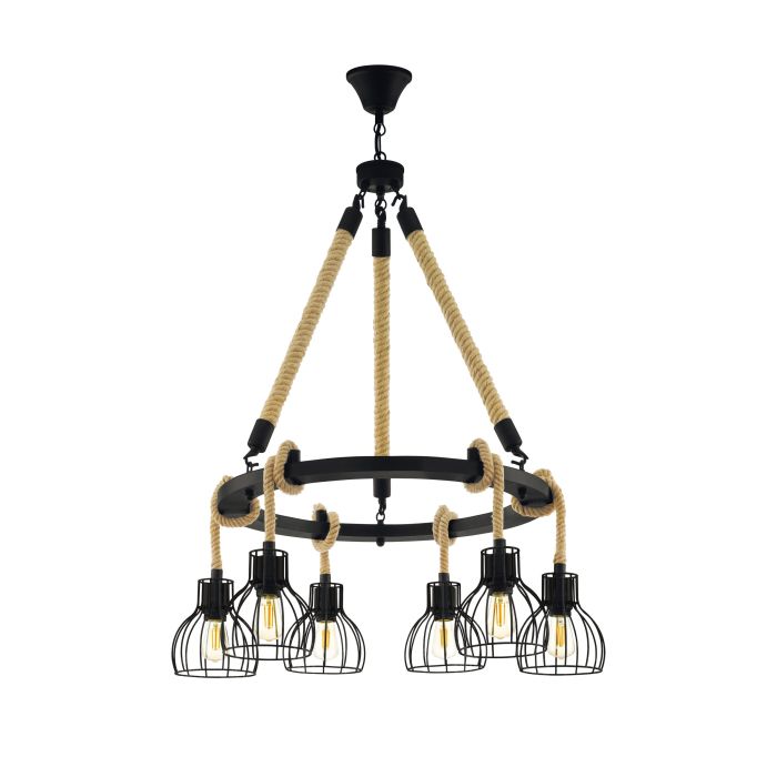 Carregue imagem no visualizador da galeriaCandeeiro de teto com seis abajures em metal preto RAMPSIDE EGLO
