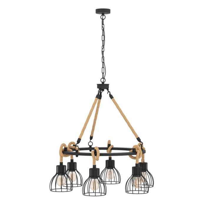 Carregue imagem no visualizador da galeriaCandeeiro de teto com seis abajures em metal preto RAMPSIDE EGLO
