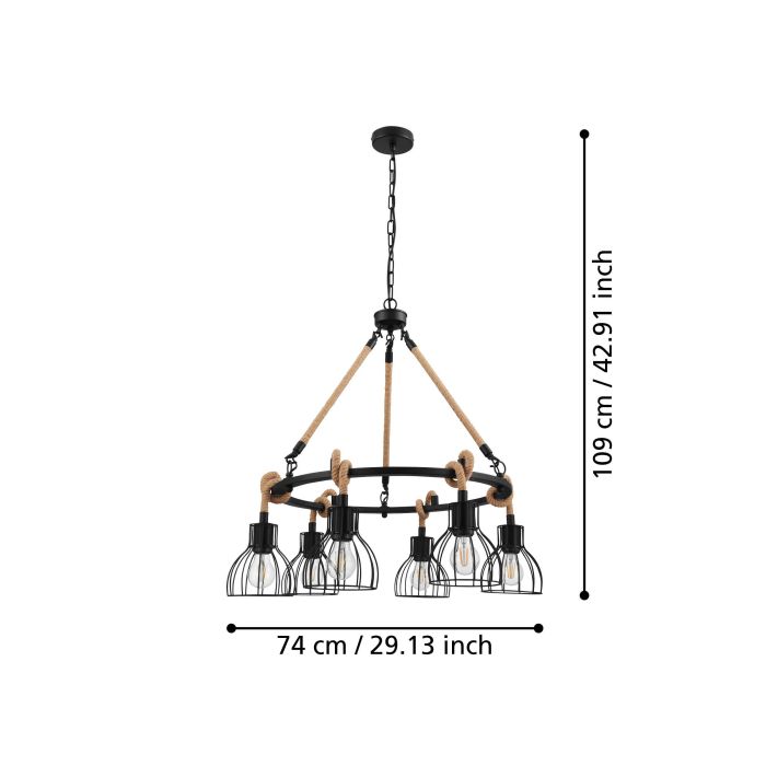 Carregue imagem no visualizador da galeriaCandeeiro de teto com seis abajures em metal preto RAMPSIDE EGLO
