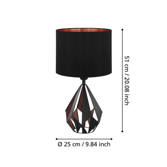 Candeeiro de Mesa com Base de Metal Preto e Abajur Têxtil CARLTON 5 EGLO