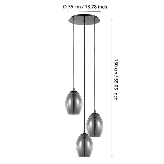 Candeeiro de Teto ESTANYS EGLO com Vidro Preto Translúcido e Estrutura Níquel Negro