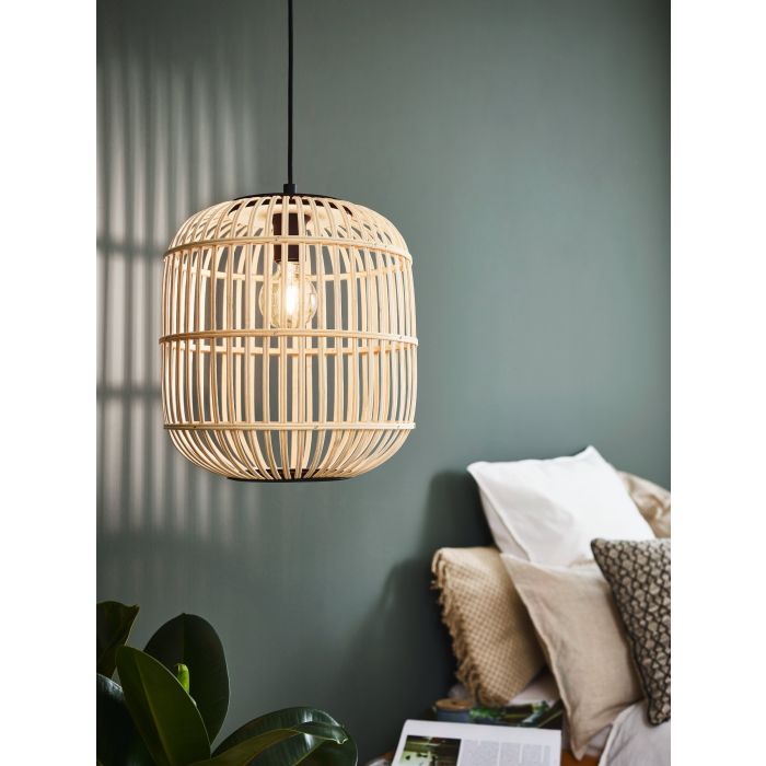 Load image into Gallery viewer, Candeeiro de teto suspenso com abajur em bambu natural BORDESLEY EGLO

