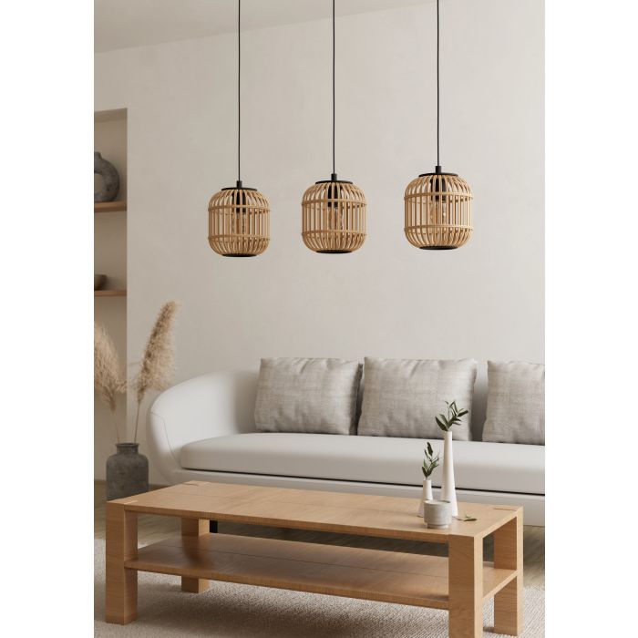 Load image into Gallery viewer, Candeeiro de teto suspenso com abajures em bambu natural BORDESLEY EGLO
