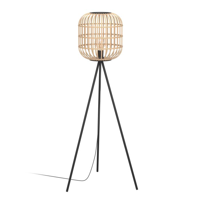 Carregue imagem no visualizador da galeriaCandeeiro de pé com base tripé e abajur em bambu natural BORDESLEY EGLO
