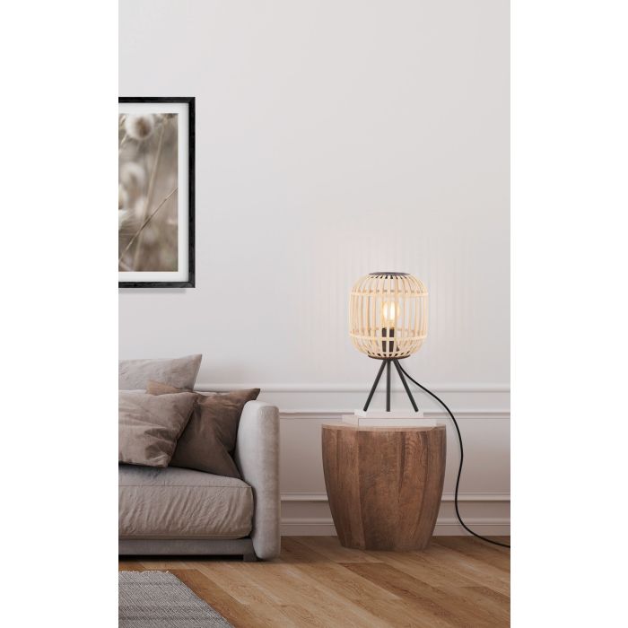 Load image into Gallery viewer, Candeeiro de Mesa com Base Tripé e Abajur de Bambu Natural BORDESLEY EGLO
