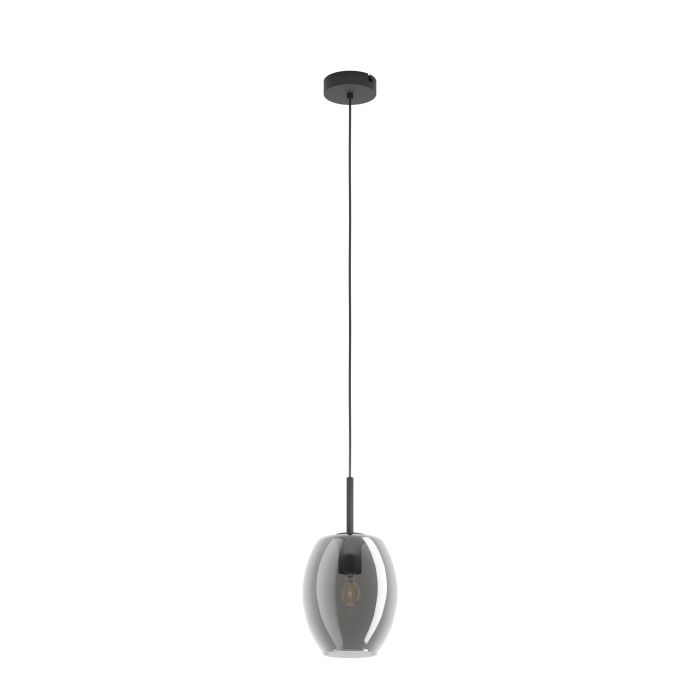 Chargez l'image dans la visionneuse de la galerie, Candeeiro de teto suspenso com vidro fumê preto e aço CADAQUES EGLO
