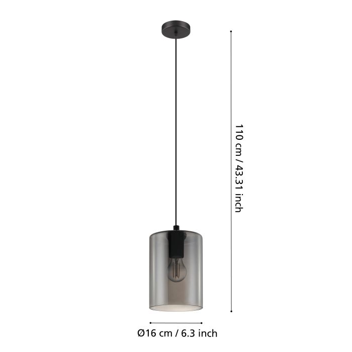 Chargez l'image dans la visionneuse de la galerie, Candeeiro de teto suspenso com vidro fumê preto CADAQUES 1 EGLO
