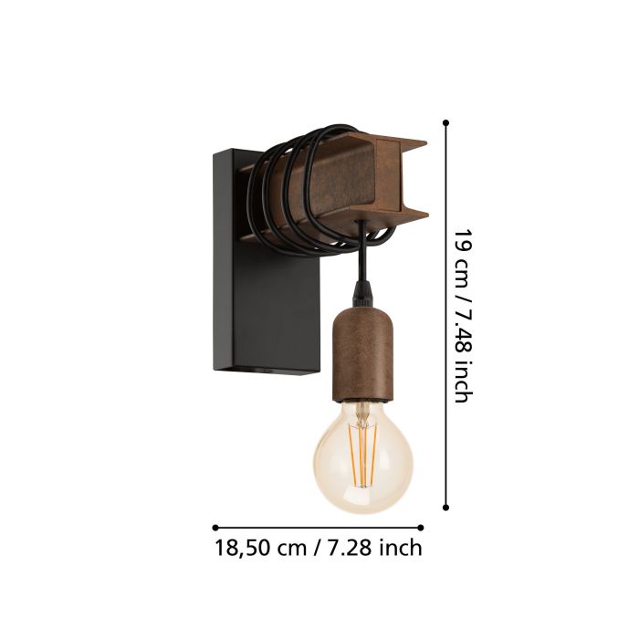 Load image into Gallery viewer, Aplique de Parede em Aço Preto e Castanho-Ferrugem TOWNSHEND 4 EGLO
