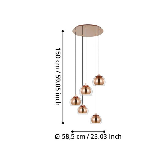 Candeeiro de teto com 5 lâminas de vidro transparente ROCAMAR EGLO