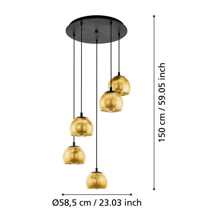 Load image into Gallery viewer, Candeeiro de teto suspenso com cinco abajures de vidro dourado ALBARACCIN EGLO
