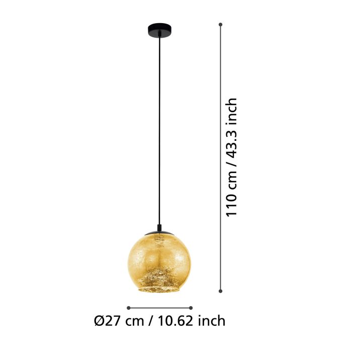 Carregue imagem no visualizador da galeriaCandeeiro de teto suspenso com abajur de vidro dourado ALBARACCIN EGLO
