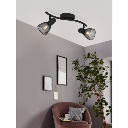 Foco LED de Parede e Teto com Madeira e Aço Preto e Branco RIELVES EGLO