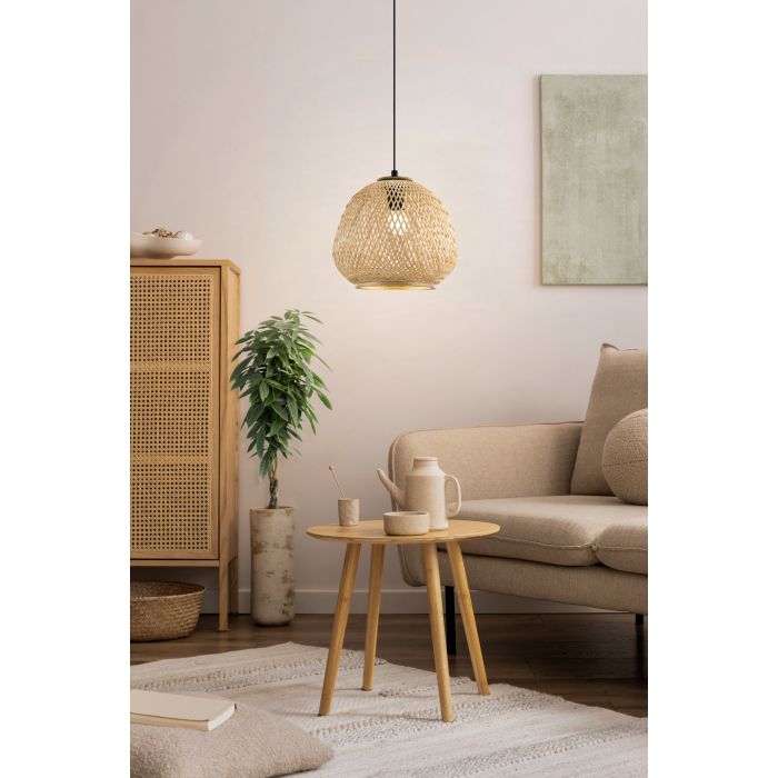 Carregue imagem no visualizador da galeriaDEMBLEBY Candeeiro de Teto Suspenso com Abajur em Vime Natural
