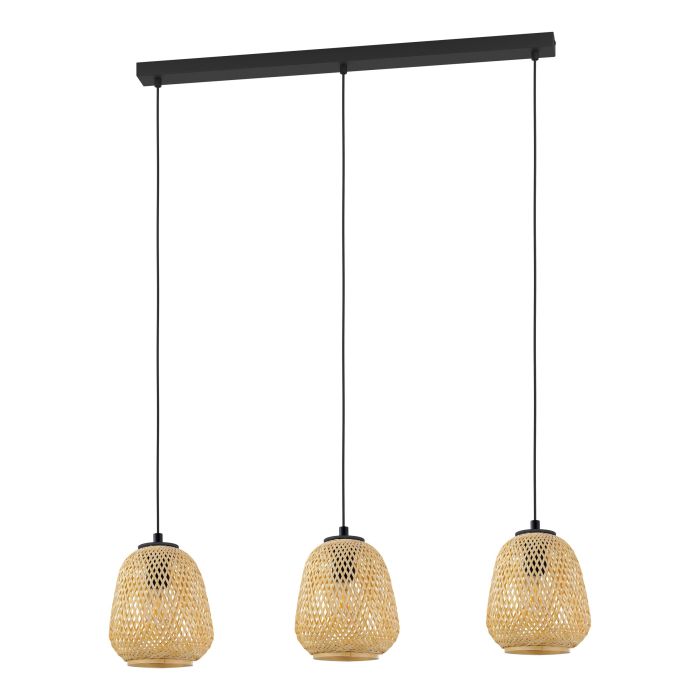 Carregue imagem no visualizador da galeriaDEMBLEBY Candeeiro de teto suspenso com abajures de vime natural e estrutura preta
