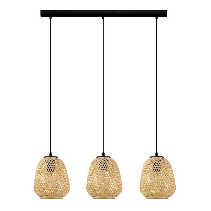 Carregue imagem no visualizador da galeriaDEMBLEBY Candeeiro de teto suspenso com abajures de vime natural e estrutura preta
