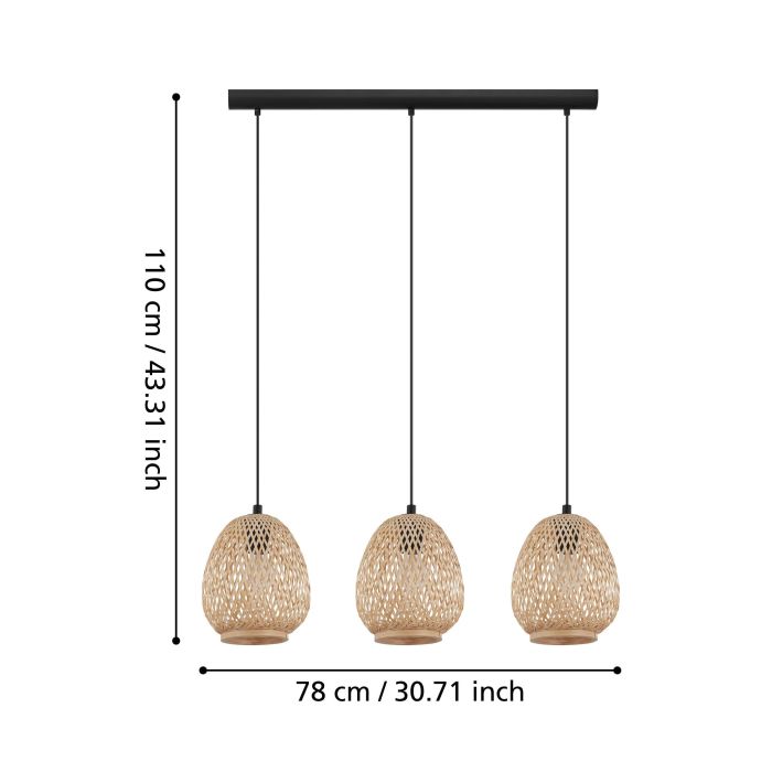 Carregue imagem no visualizador da galeriaDEMBLEBY Candeeiro de teto suspenso com abajures de vime natural e estrutura preta
