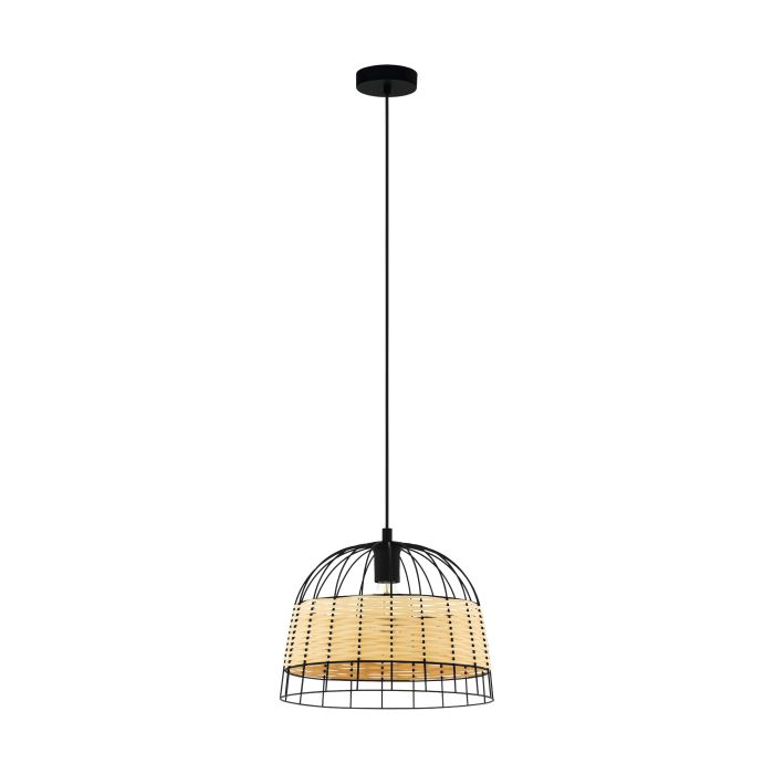 Carregue imagem no visualizador da galeriaCandeeiro de teto suspenso com moldura de metal preto e rotim ANWICK EGLO
