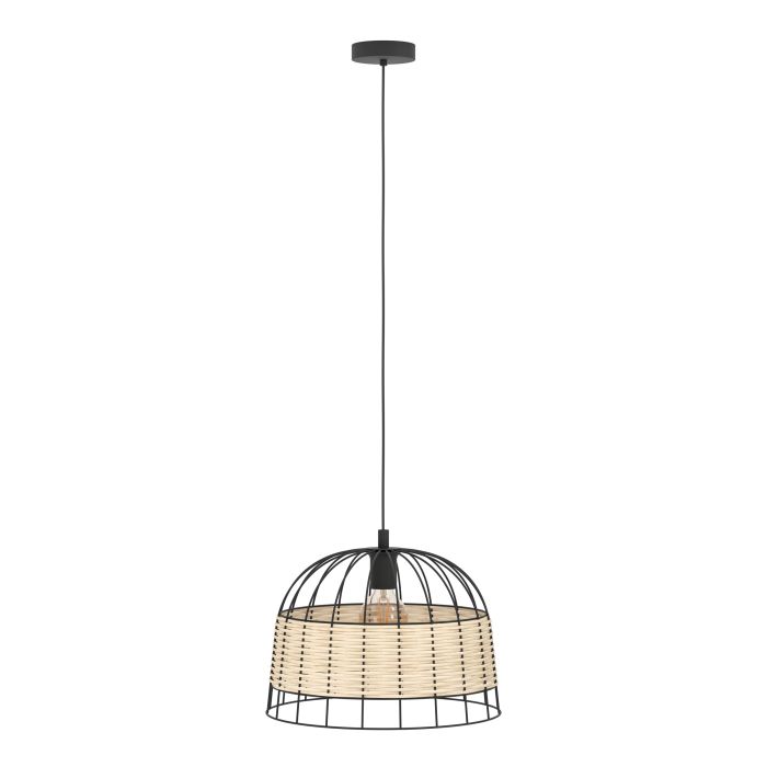 Carregue imagem no visualizador da galeriaCandeeiro de teto suspenso com moldura de metal preto e rotim ANWICK EGLO
