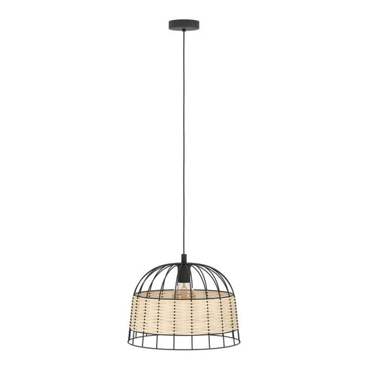 Candeeiro de teto suspenso com moldura de metal preto e rotim ANWICK EGLO