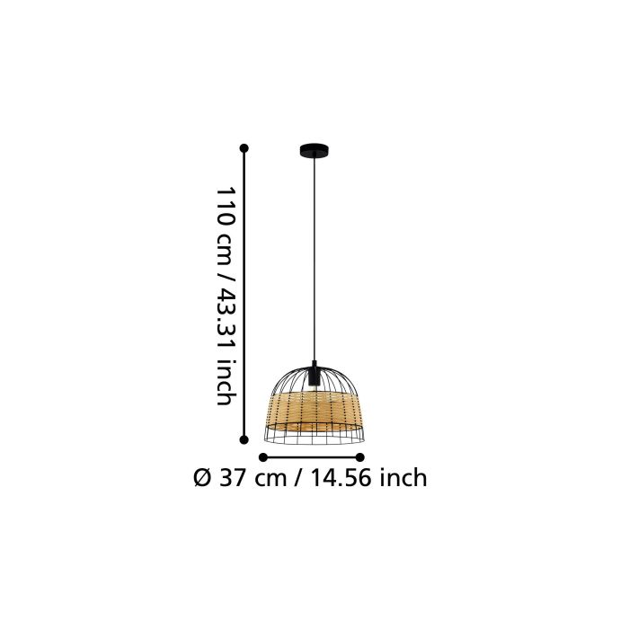 Carregue imagem no visualizador da galeriaCandeeiro de teto suspenso com moldura de metal preto e rotim ANWICK EGLO
