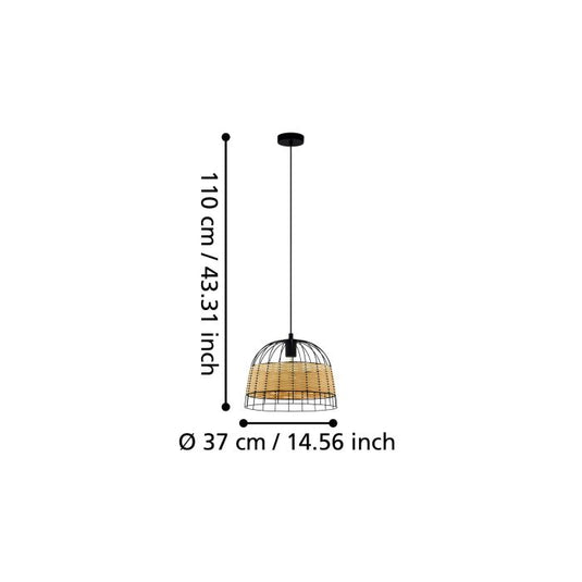 Candeeiro de teto suspenso com moldura de metal preto e rotim ANWICK EGLO