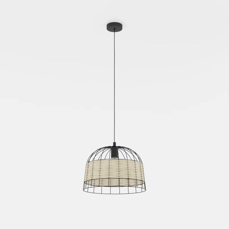 Carregue imagem no visualizador da galeriaCandeeiro de teto suspenso com moldura de metal preto e rotim ANWICK EGLO
