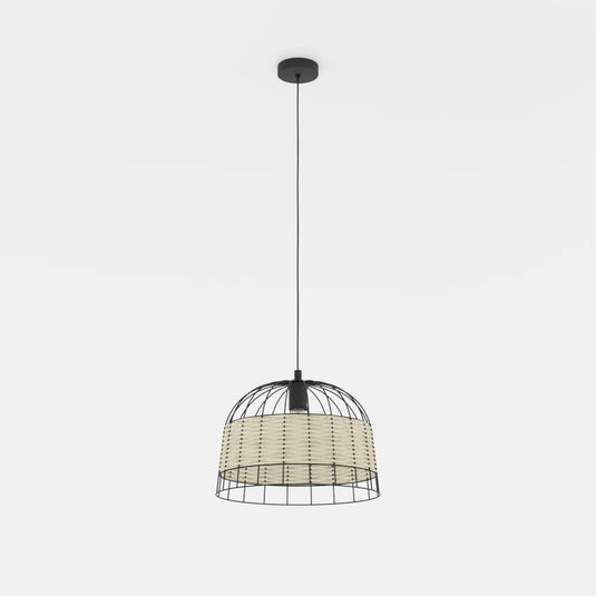 Candeeiro de teto suspenso com moldura de metal preto e rotim ANWICK EGLO